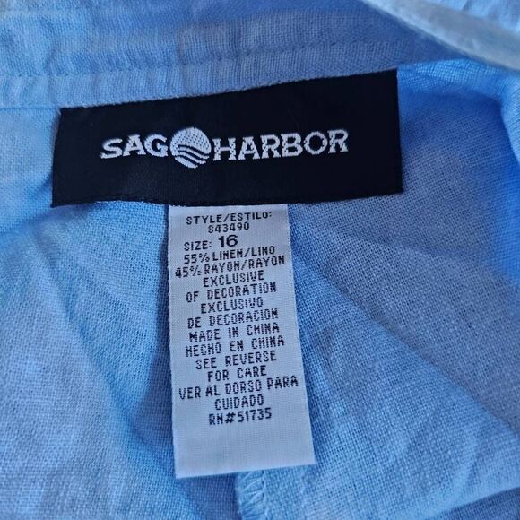 SAG HARBOR womens Sz 16 blue linen blend floral embroidered pants - Picture 7 of 7